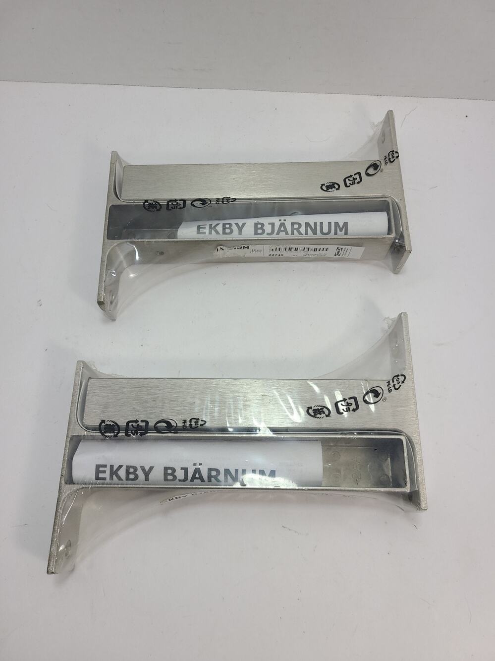IKEA EKBY BJARNUM Shelf Brackets 22749 Brushed Metal 901.361.36 - TWO SETS